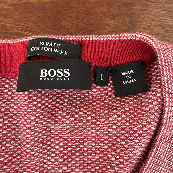 BOSS Hugo Boss Mens v neck red/gray wool/ cotton slim fit sweater L - Picture 2 of 6